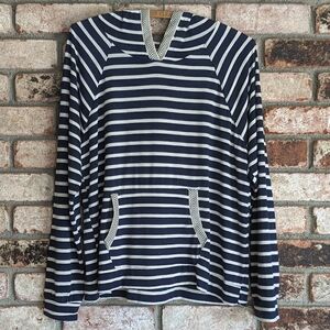 🦞 Flashmob Navy Blue & White Striped Lightweight Hoodie Y2K XL